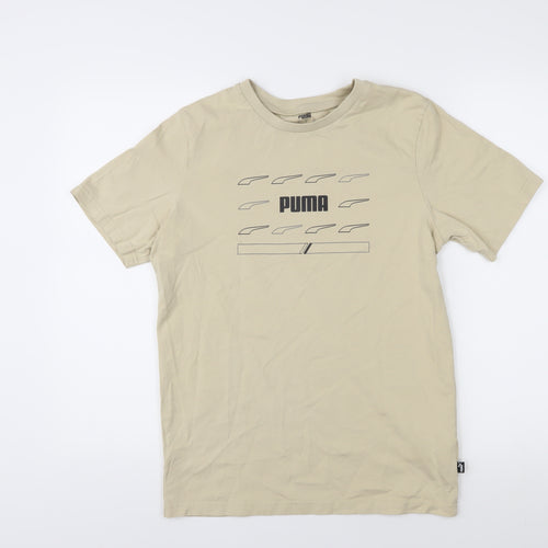 Puma Men's Beige Cotton Crew Neck T-Shirt S