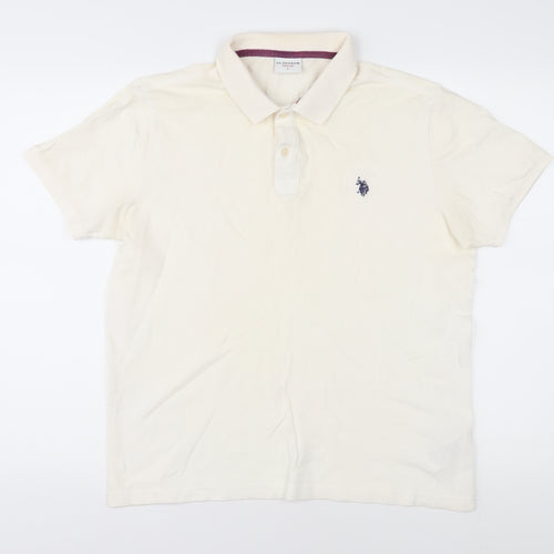 U.S. Polo Assn. Men's Ivory Polo, Size L, Short Sleeve Logo
