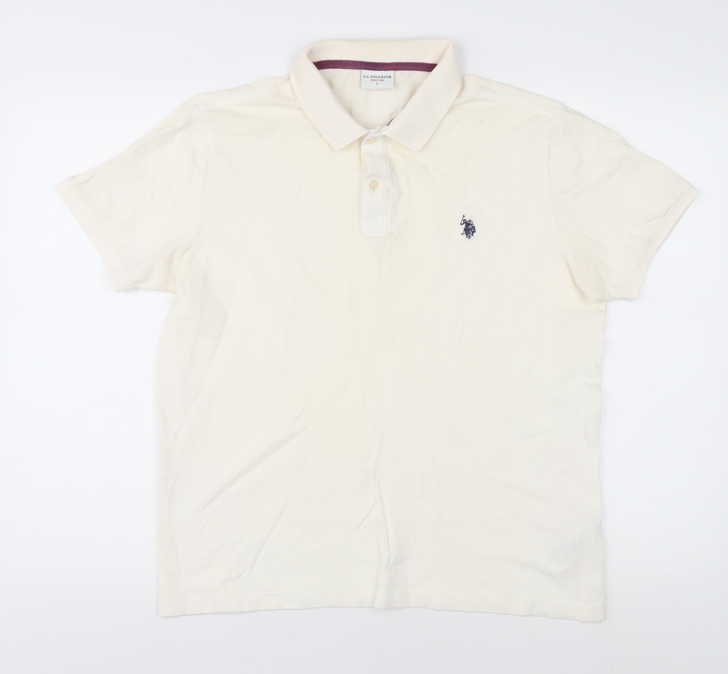 U.S. Polo Assn. Men's Ivory Polo, Size L, Short Sleeve Logo