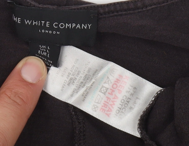 The White Company Women's Black Cotton T-Shirt, Size L