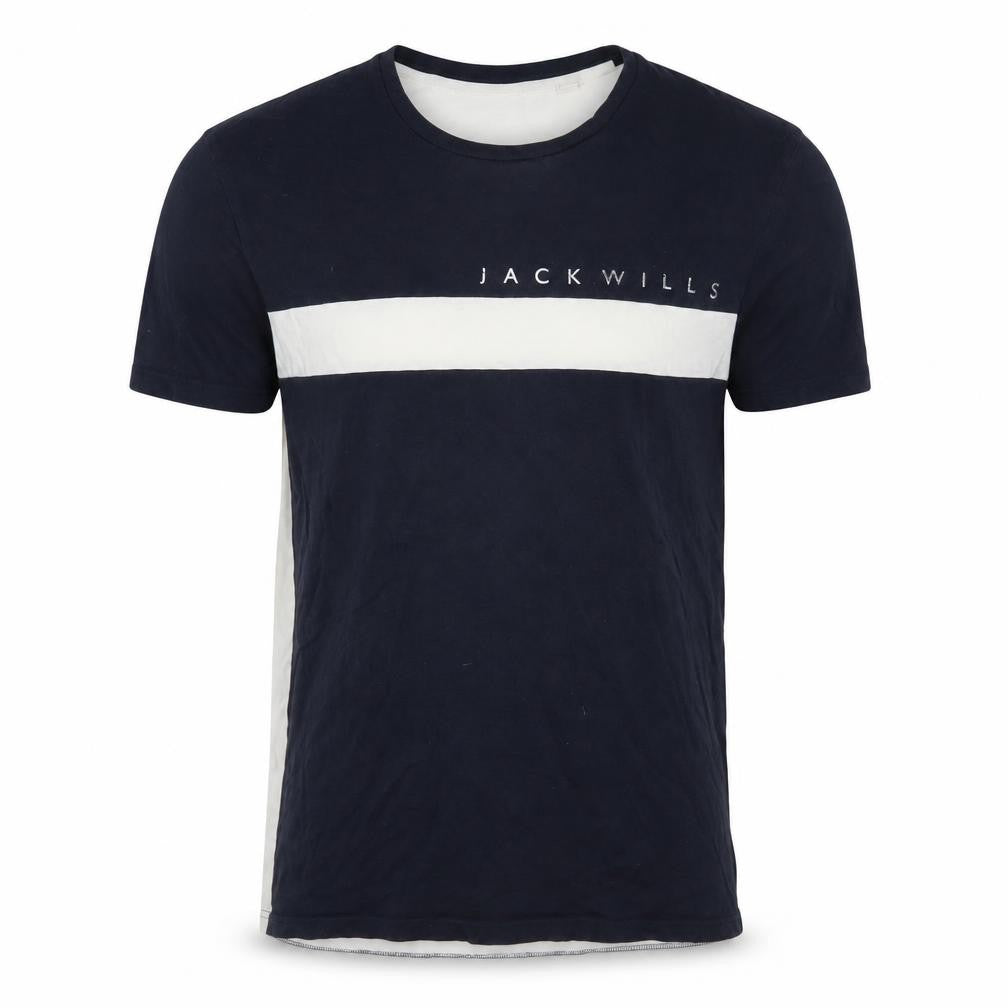 Front view of Jack Wills Men's Blue White Colourblock T-Shirt M