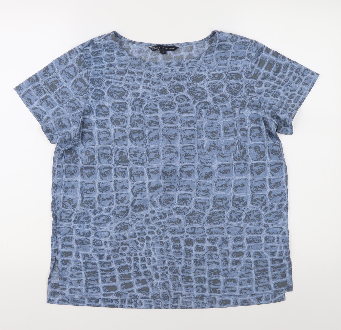 French Connection Women's Blue Geometric T-Shirt, Size S