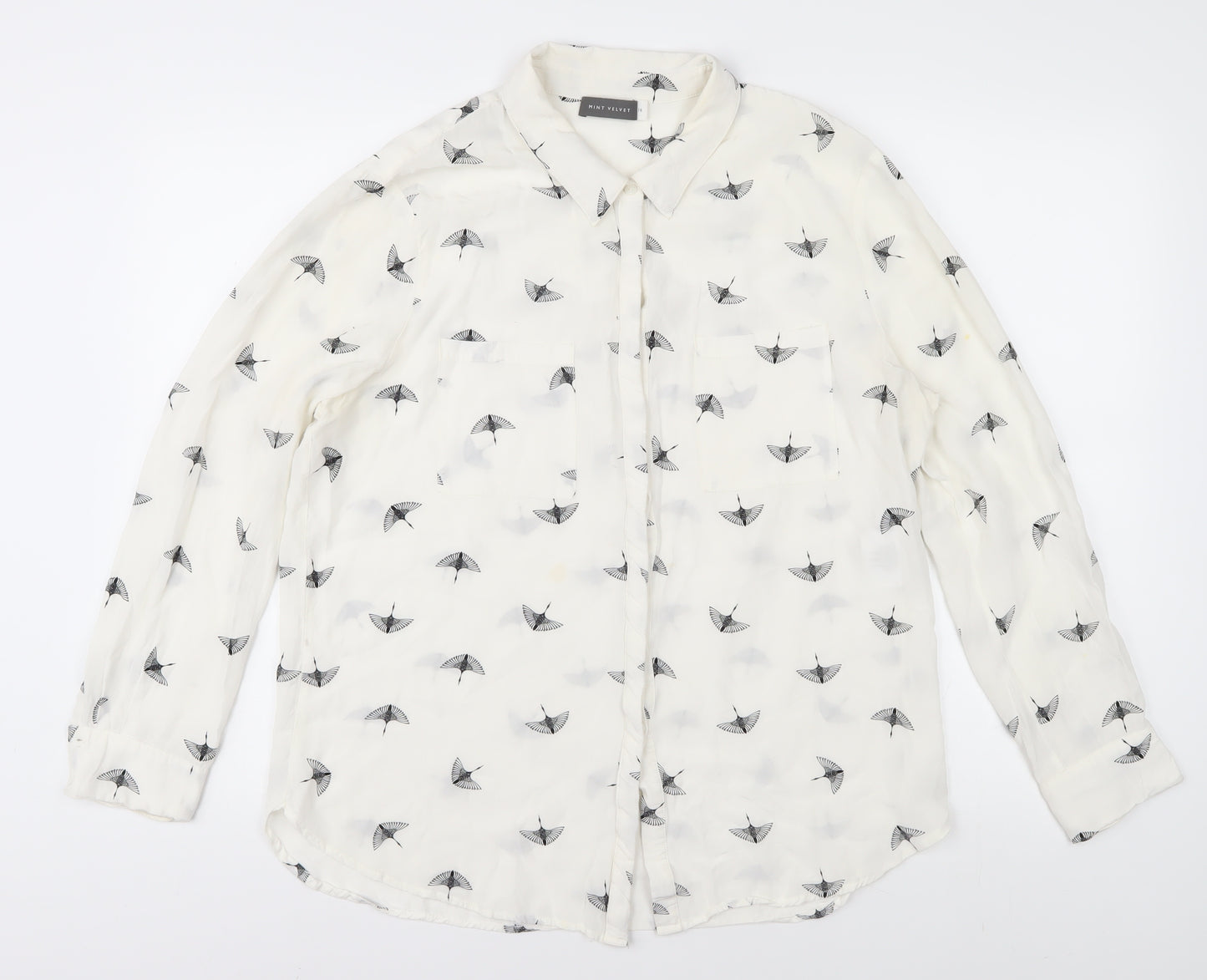 Mint Velvet Women's White Bird Print Blouse Size 16