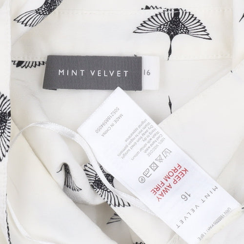 Mint Velvet Women's White Bird Print Blouse Size 16