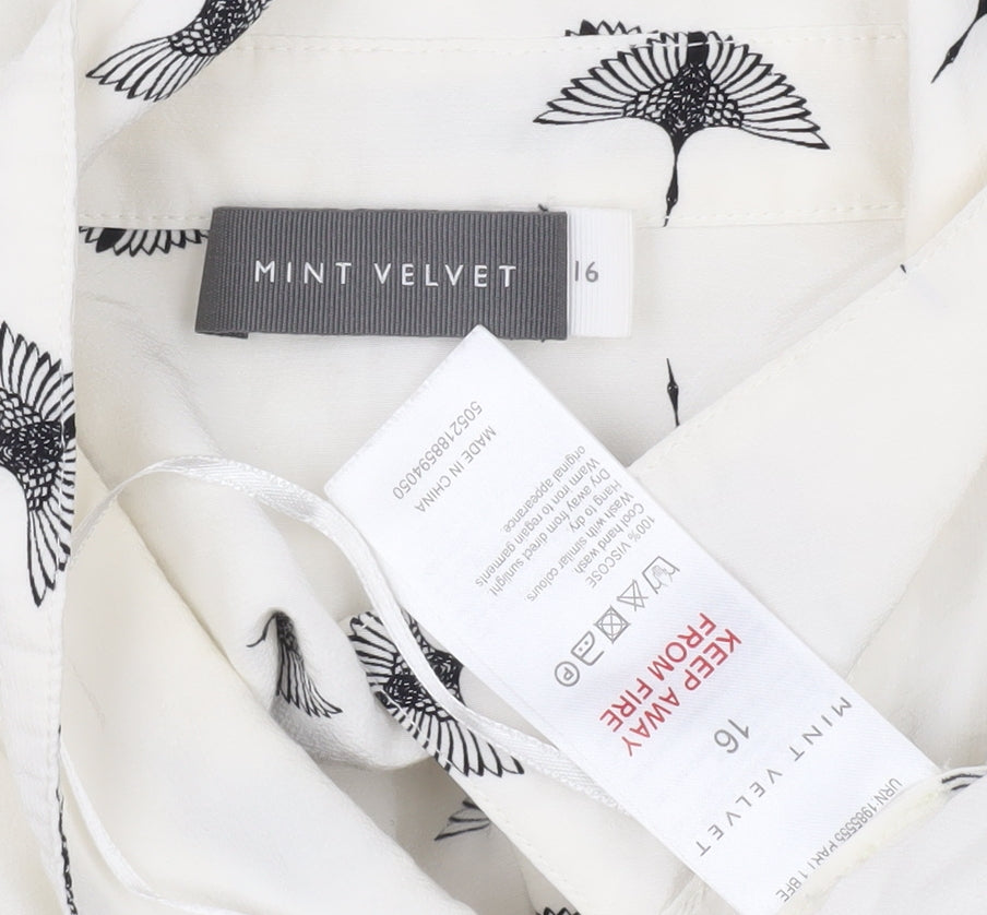 Mint Velvet Women's White Bird Print Blouse Size 16