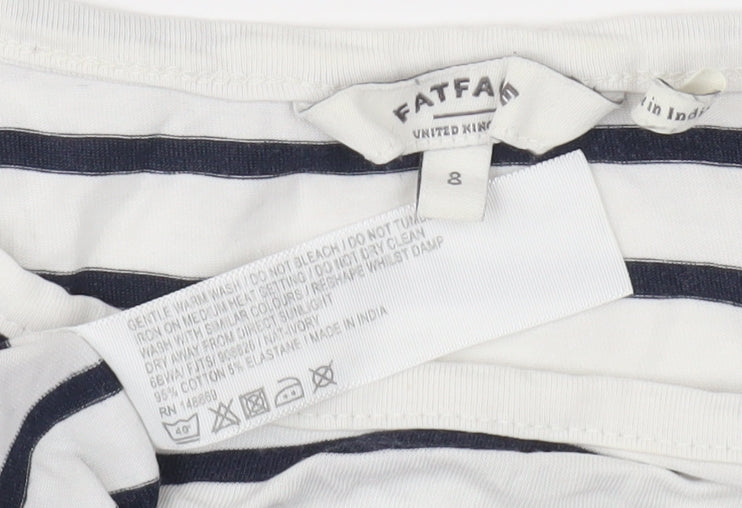 Fatface Women's White Striped T-Shirt, Size 8