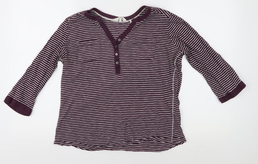 Fat Face Women's Purple Striped Henley T-Shirt Size 12