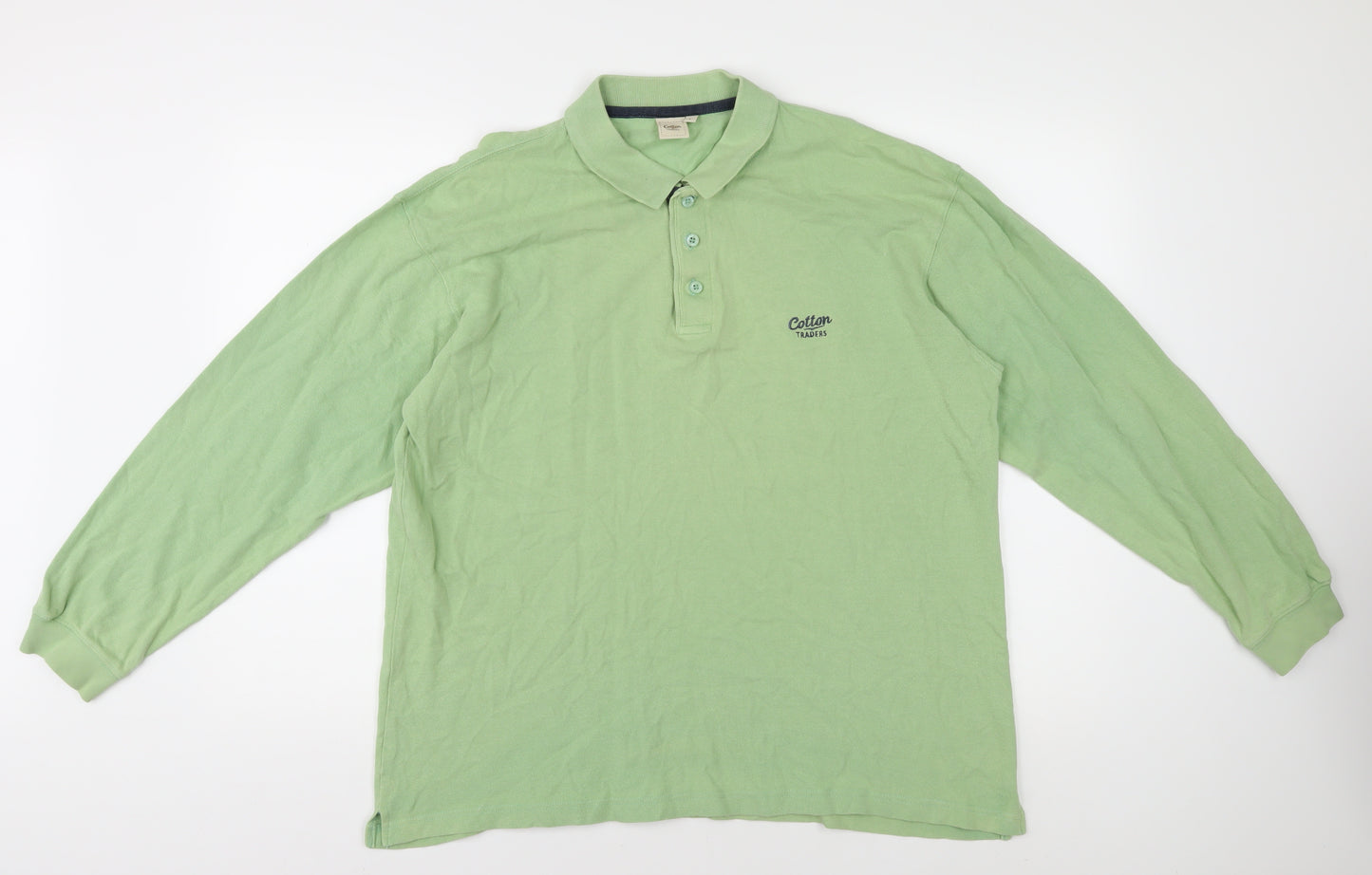 Cotton Traders Men's Green Long Sleeve Polo Size L