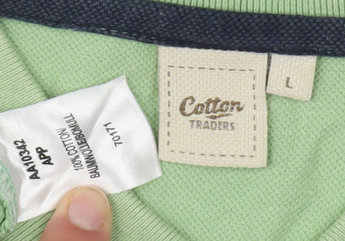 Cotton Traders Men's Green Long Sleeve Polo Size L