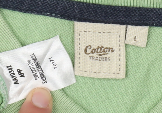Cotton Traders Men's Green Long Sleeve Polo Size L