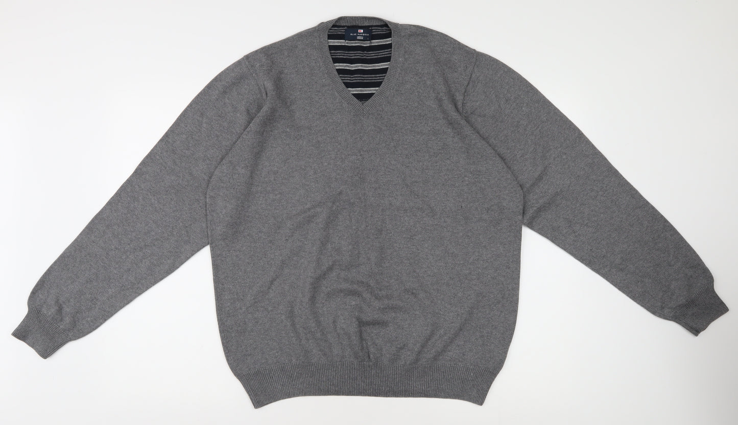 Marks and Spencer Men's Grey V-Neck Jumper L