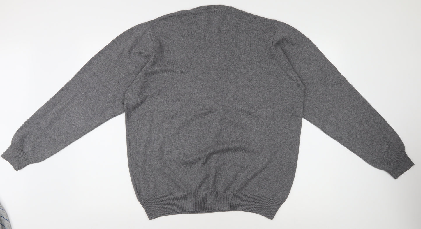 Marks and Spencer Men's Grey V-Neck Jumper L