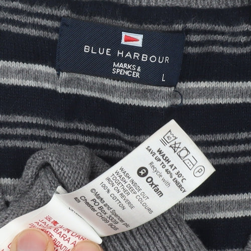 Marks and Spencer Men's Grey V-Neck Jumper L
