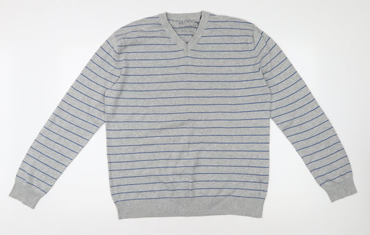 Esprit Men's Grey Striped Pullover Jumper - Size L