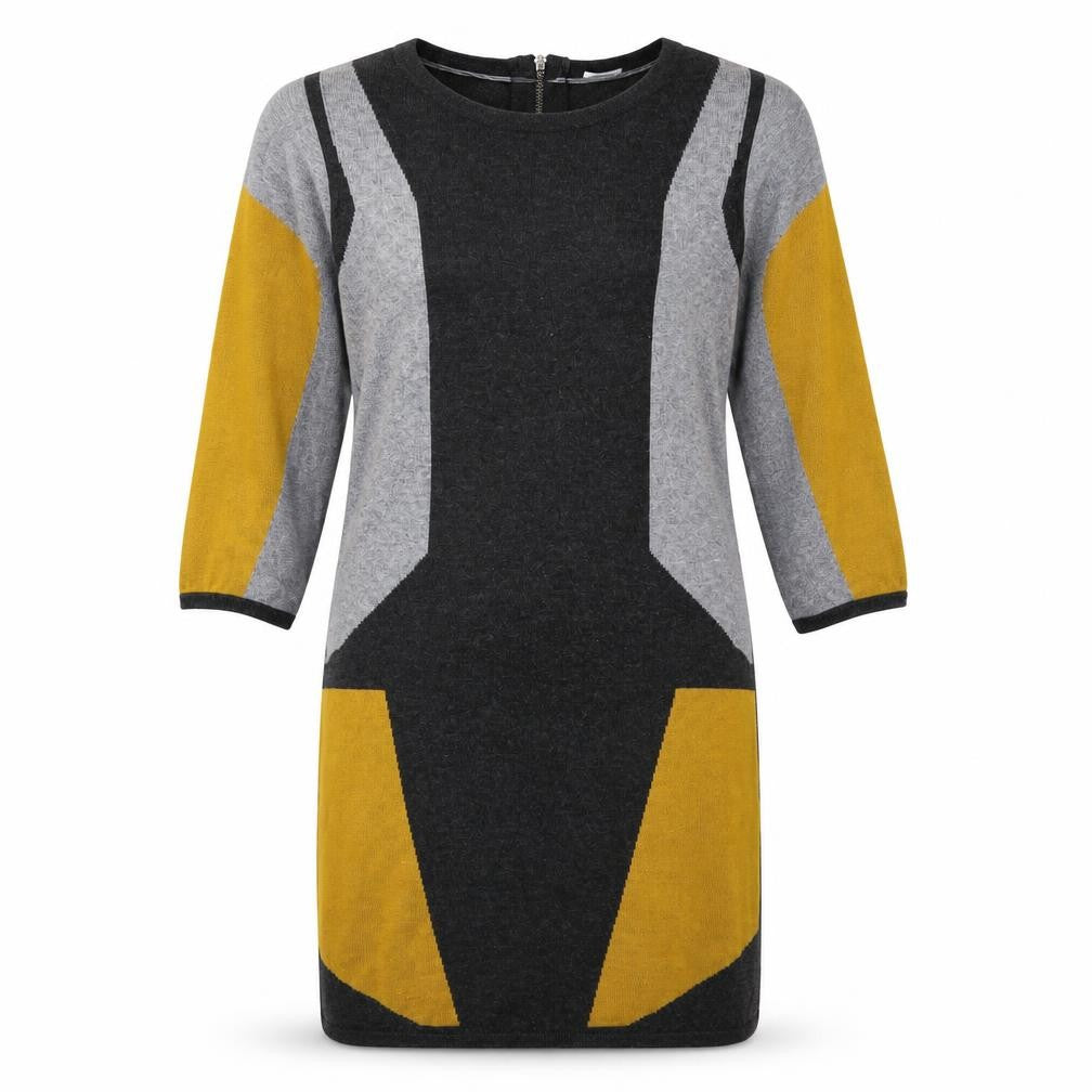 Front view of VILA Women's Geometric Bodycon Dress, S, Grey/Black