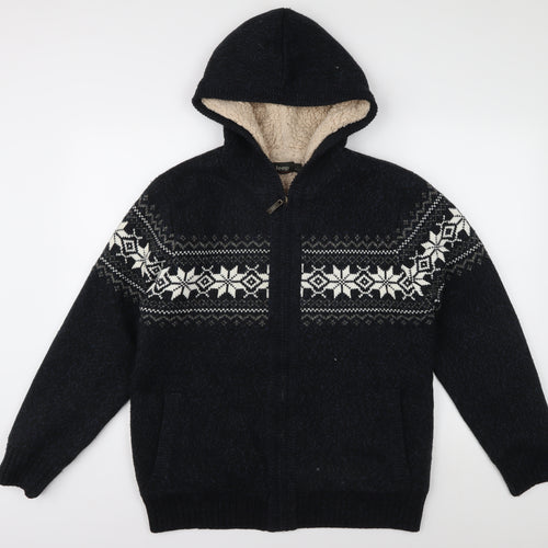 Jeep Men's Black Full Zip Hoodie, L, Wool Knit, Winter Warm