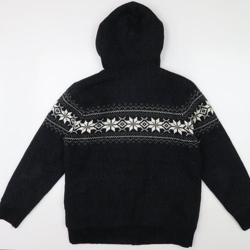 Jeep Men's Black Full Zip Hoodie, L, Wool Knit, Winter Warm