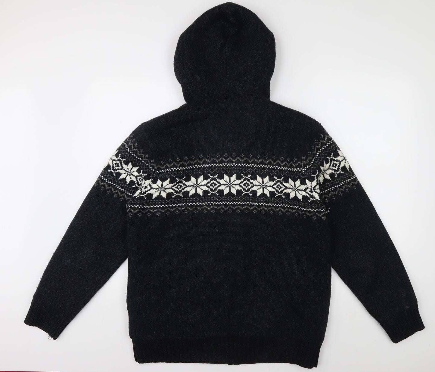 Jeep Men's Black Full Zip Hoodie, L, Wool Knit, Winter Warm