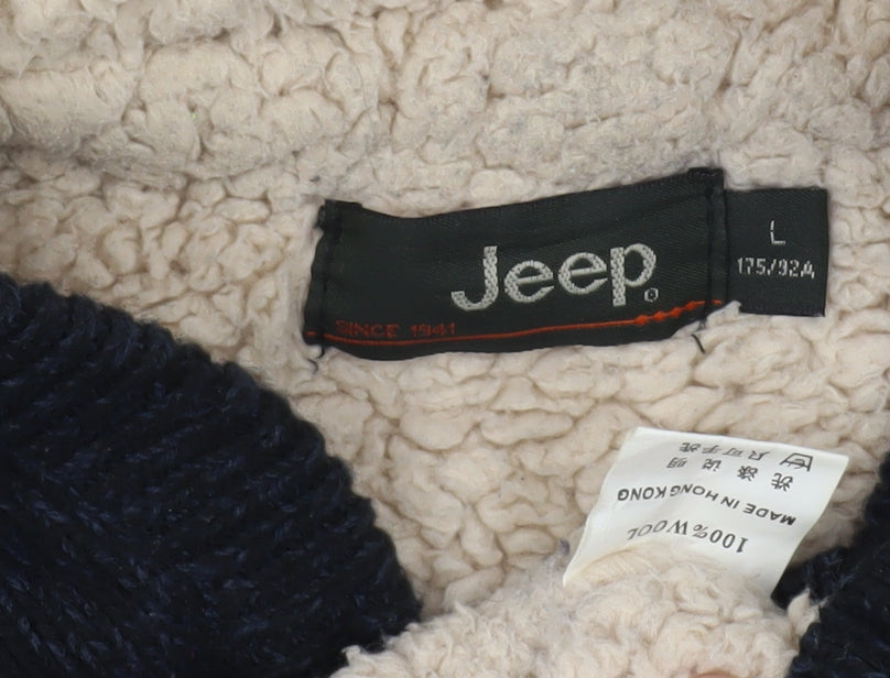 Jeep Men's Black Full Zip Hoodie, L, Wool Knit, Winter Warm