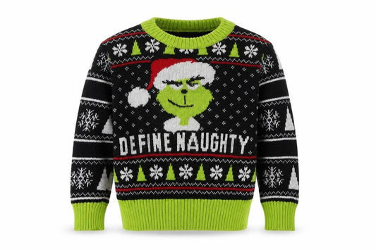 Front view of The Grinch boys’ black pullover christmas jumper, 2 years
