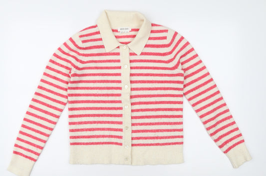 White Stuff Women's Red Striped Collared Cardigan 8