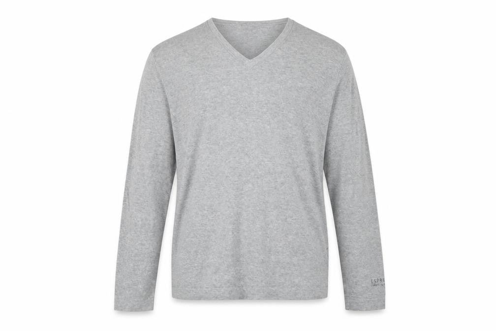 Front view of ESPRIT Men's Grey V-Neck jumper L
