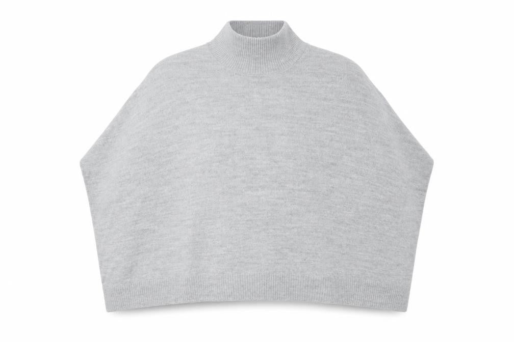 Front view of Oasis Women's Grey High Neck Cape Style Jumper S