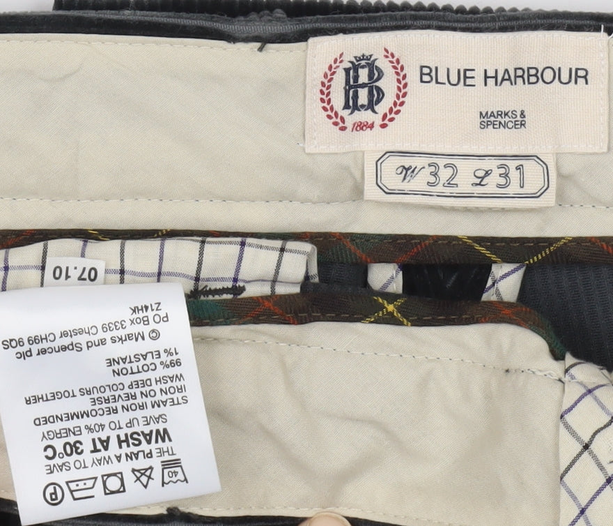 M&S Men's Black Corduroy Trousers Size 32