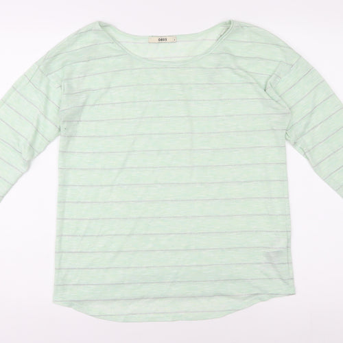Oasis Women's Green Striped Long Sleeve T-Shirt, Size S