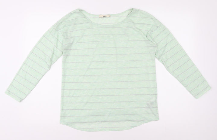 Oasis Women's Green Striped Long Sleeve T-Shirt, Size S