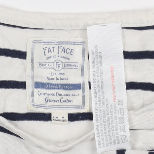 Fat Face Women's White Breton T-Shirt UK 8