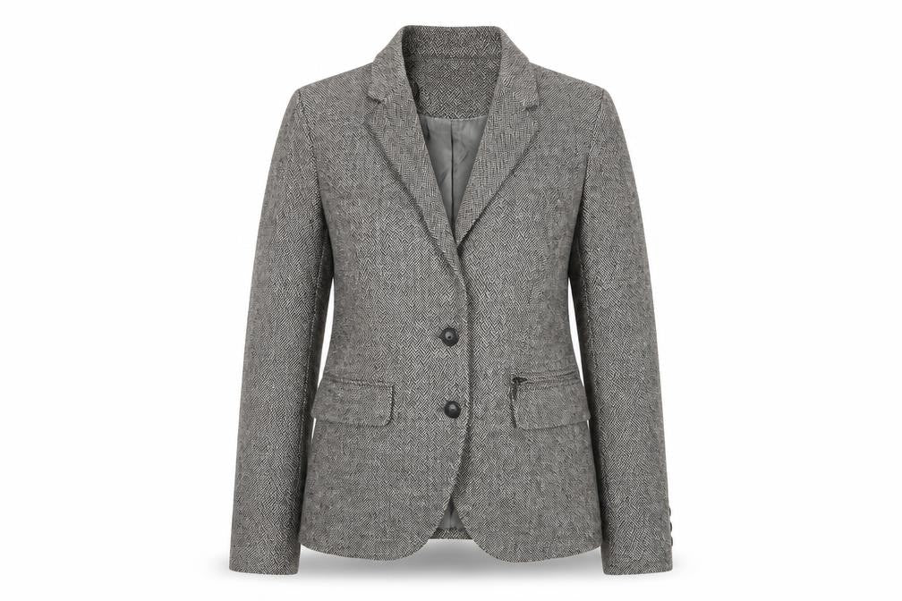 Front view of Collection by Jackpot Women’s Grey Herringbone Blazer