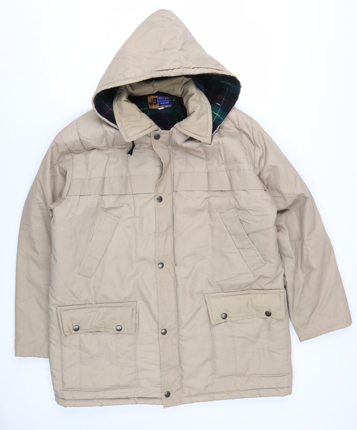 JB Outer Wear Men's Beige Hooded Parka Jacket Size M