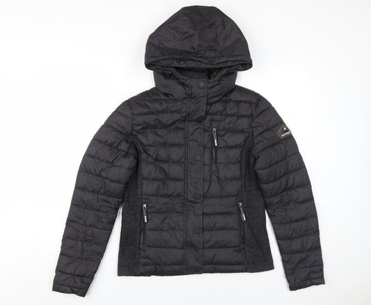 Superdry Womens Black Puffer Jacket M Hooded Winter