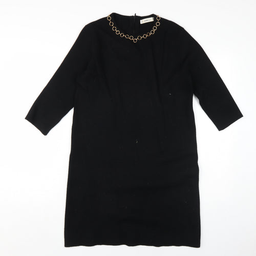 Zara Women's Black Sheath Dress M Knit 3/4 Sleeve