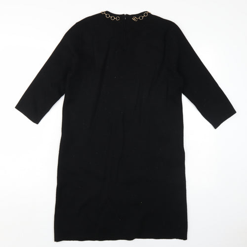 Zara Women's Black Sheath Dress M Knit 3/4 Sleeve