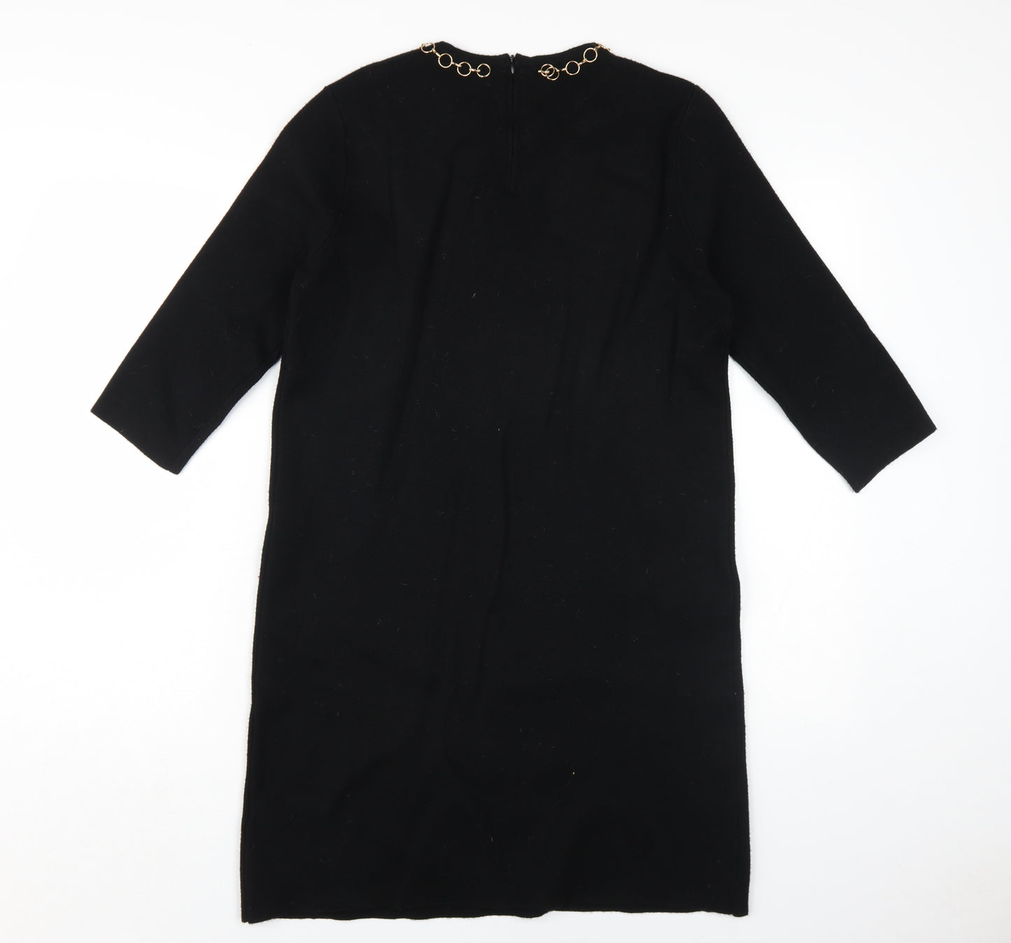 Zara Women's Black Sheath Dress M Knit 3/4 Sleeve