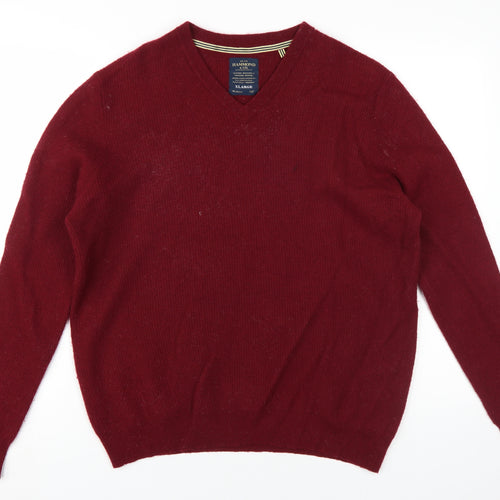 Hammond & Co. Men's Red XL Wool Pullover V-Neck Jumper