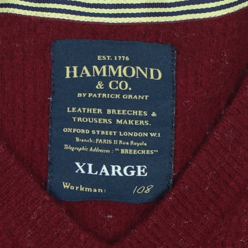 Hammond & Co. Men's Red XL Wool Pullover V-Neck Jumper
