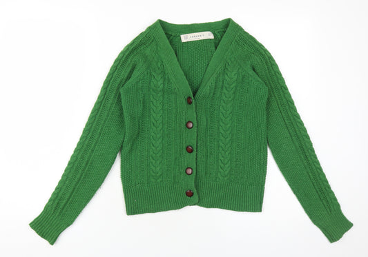 Zara Women Green Cable Knit V-Neck Cardigan Size 8