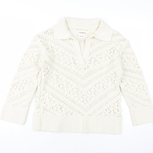 River Island Women's Ivory Collared Pullover Jumper Size 6