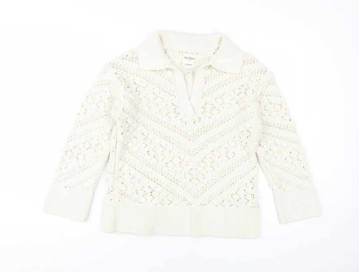 River Island Women's Ivory Collared Pullover Jumper Size 6