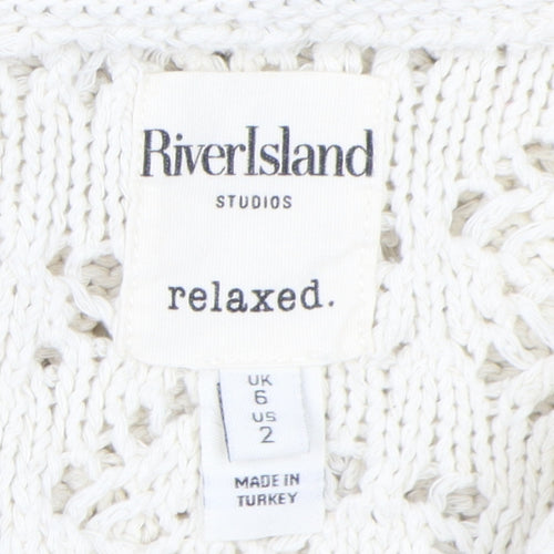 River Island Women's Ivory Collared Pullover Jumper Size 6