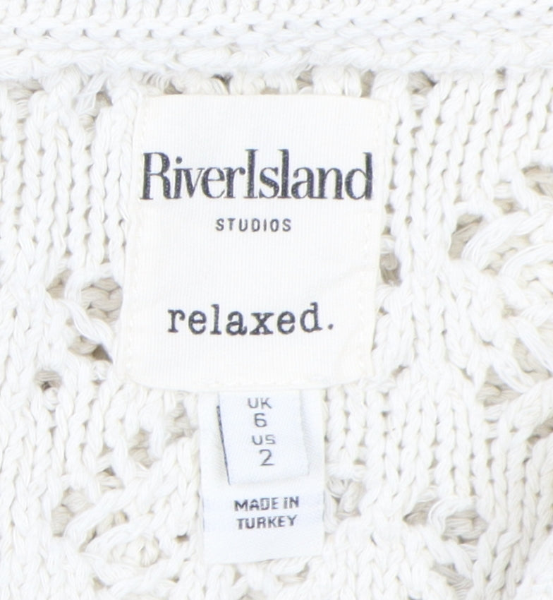 River Island Women's Ivory Collared Pullover Jumper Size 6