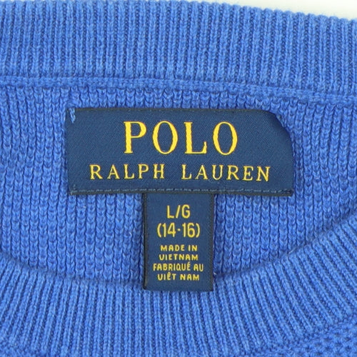 Polo Ralph Lauren Boys Blue Crew Neck Cotton Pullover Jumper