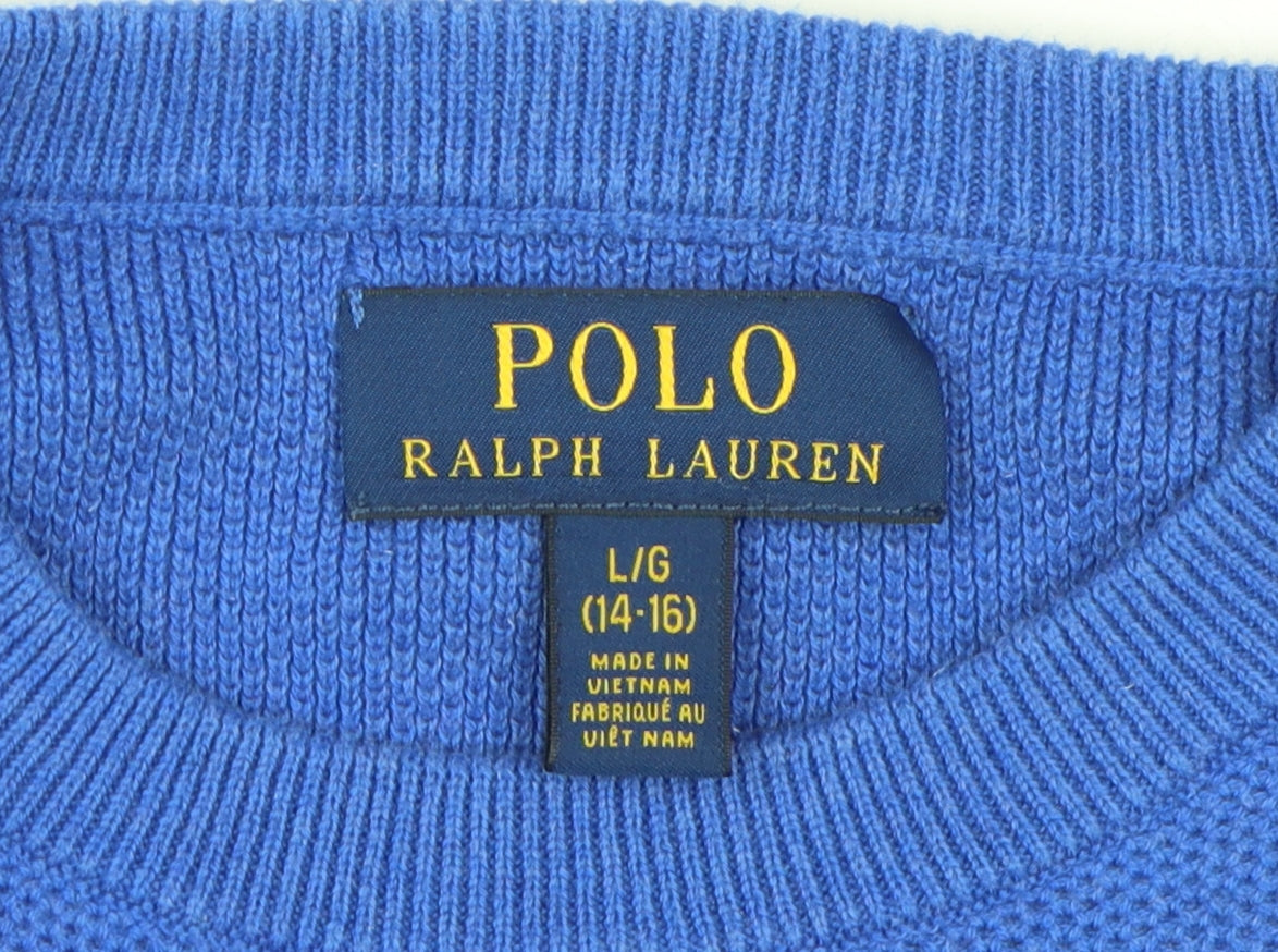 Polo Ralph Lauren Boys Blue Crew Neck Cotton Pullover Jumper