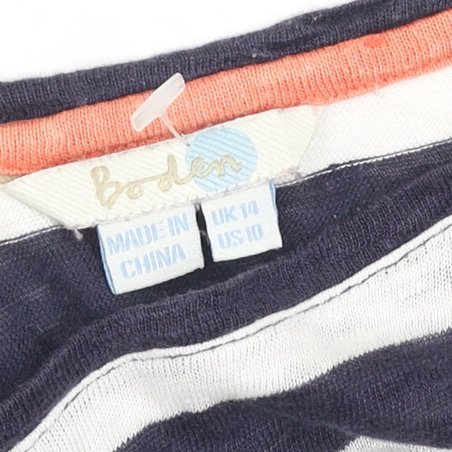 Boden Women's Multicoloured Striped Linen T-Shirt Size 14