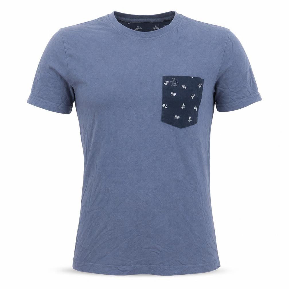 Front view of Original Penguin men’s blue short sleeve t-shirt, size S