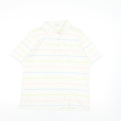 One Up Golf Unisex Polo Shirt L White Striped Casual
