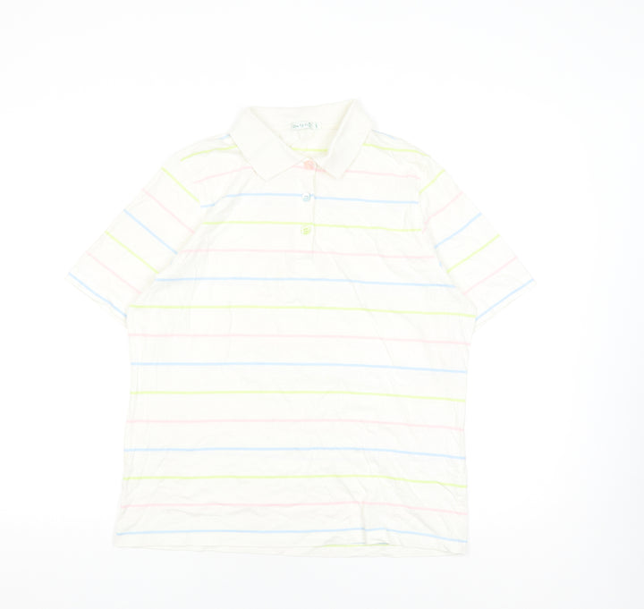 One Up Golf Unisex Polo Shirt L White Striped Casual